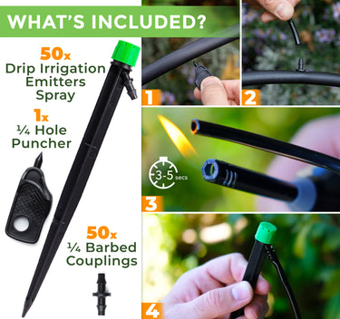 Drip Irrigation Emitters Spay , 1/4 Hole Puncher and 1/4 Barbed Couplings